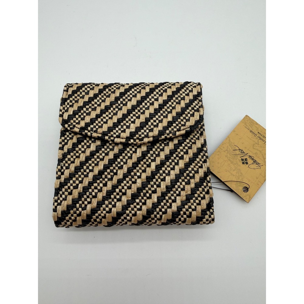 Patricia Nash Rieti Woven Raffia Wallet Natural Black Leather P409286 RFID‎